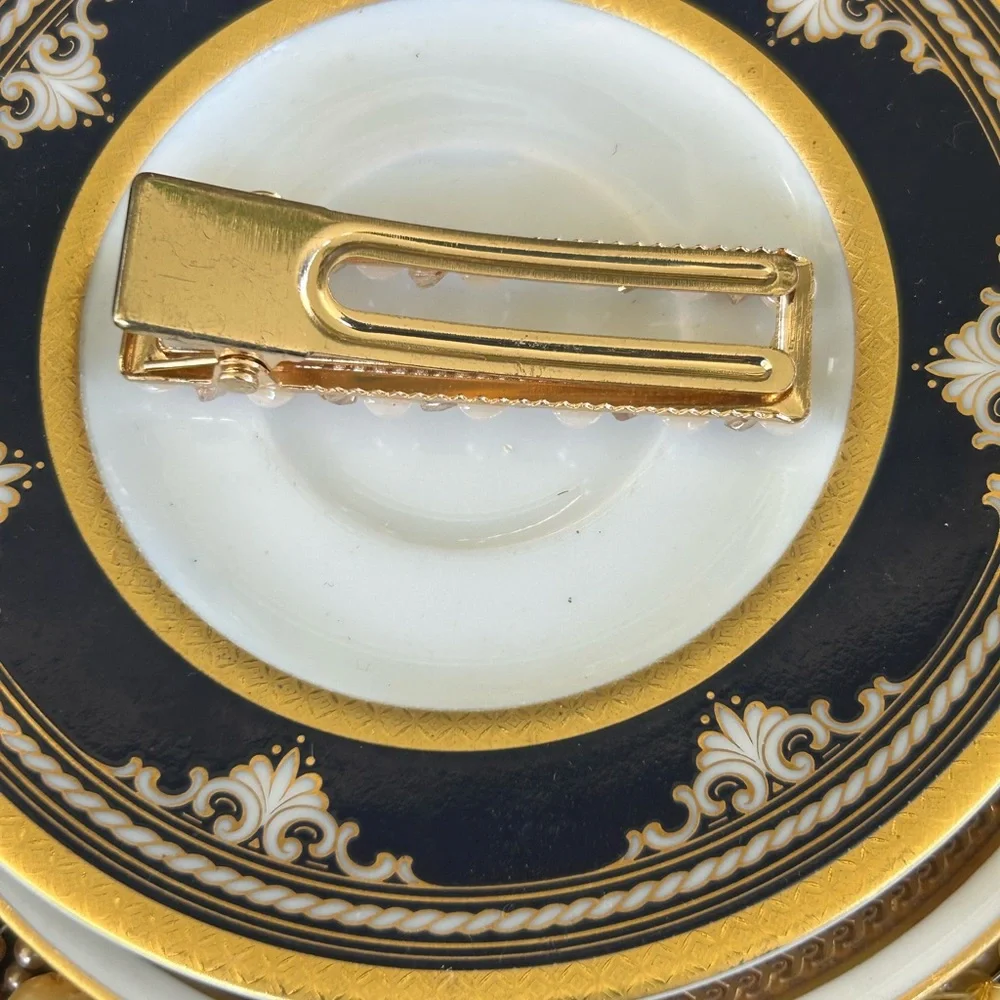 Vintage Gold Hair Clip with Pearls and Crystals